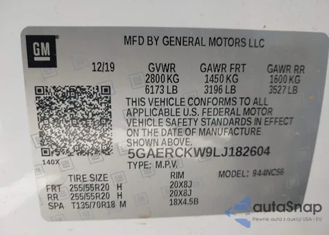 2020 Buick Enclave Fwd Premium из США, поврежденный, VIN 5GAERCKW9LJ182604